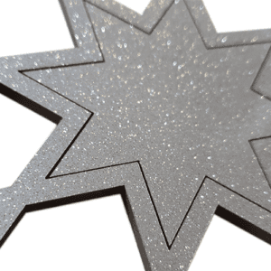 vinyl covered MDF laser cut into a star